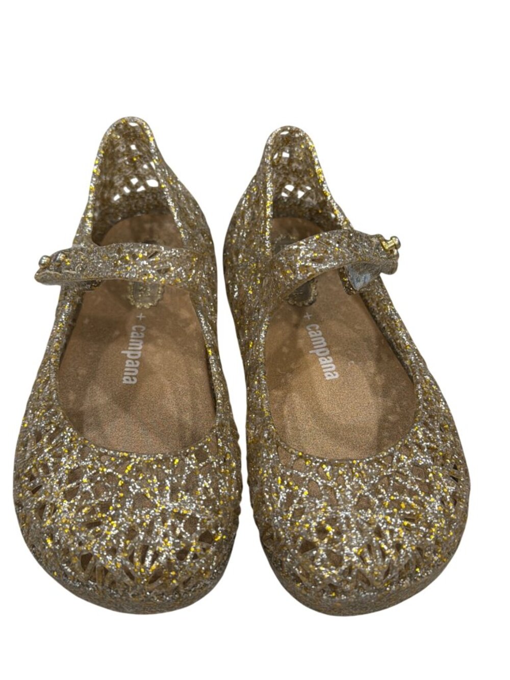 Mini Melissa Campana Mary Jane Gold Glitter Flats Jelly Shoes Size 8 Toddler